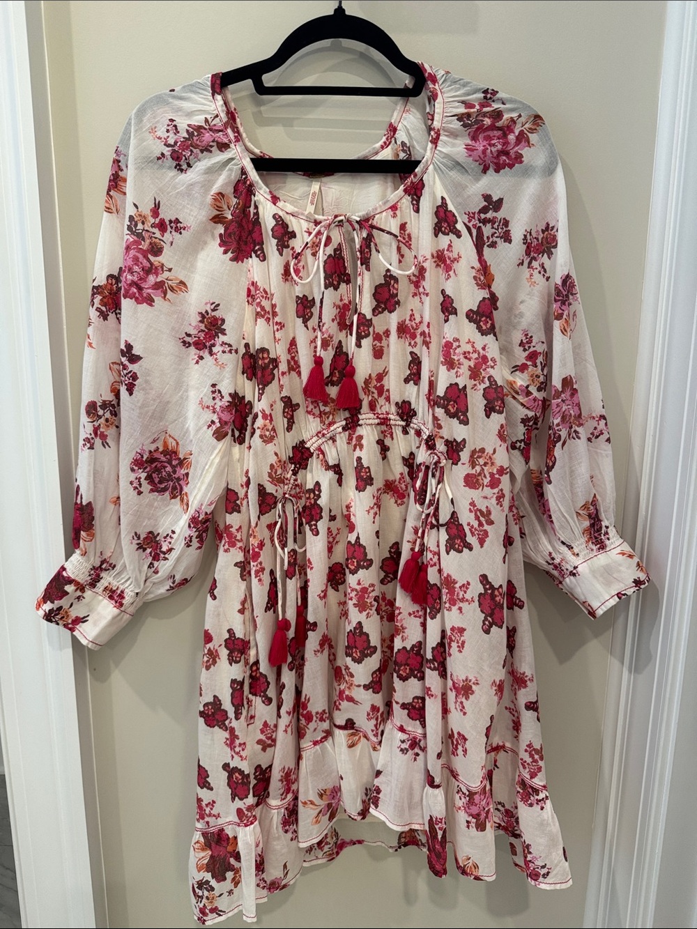 NWOT- Free People Cream Mini Dress with Pink Floral Print